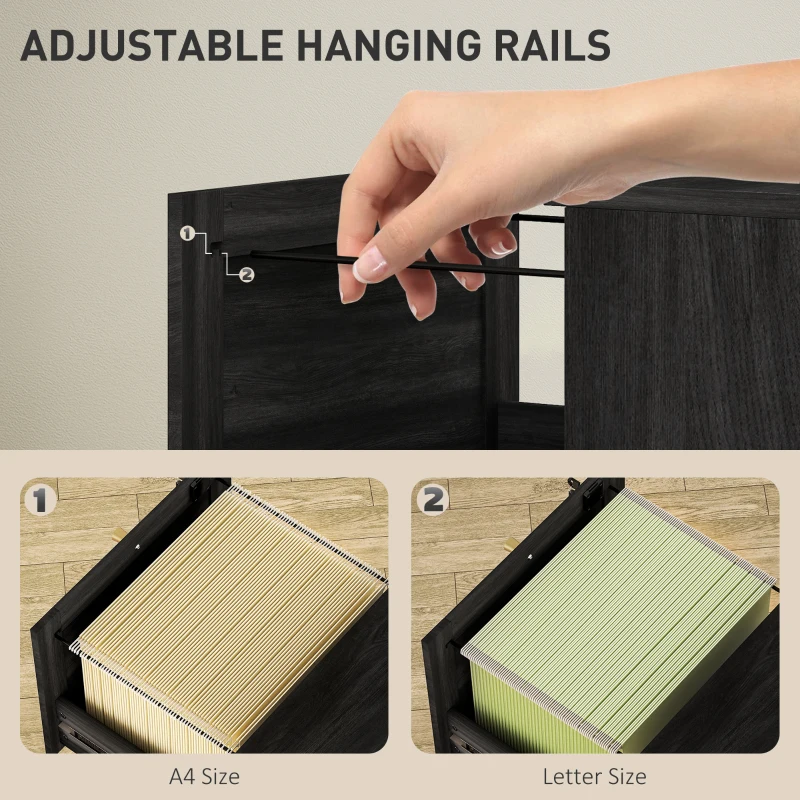 HOMCOM 4 Drawer Filing Cabinet with Lock, Boho File Cabinet for A4 Letter Size Files with Decorative Rattan Accents, Black