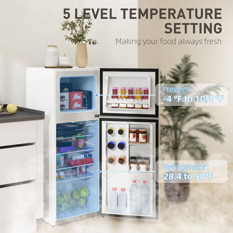 HOMCOM Small Fridge with Freezer, 4 Cu Ft Refrigerator with Reversible Doors, White