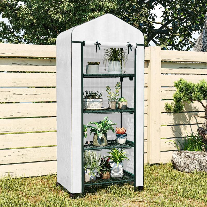 Outsunny Portable Greenhouse, Outdoor Hot House Plant Flower Greenhouse with 4 Tier Shelves, PE Cover, White