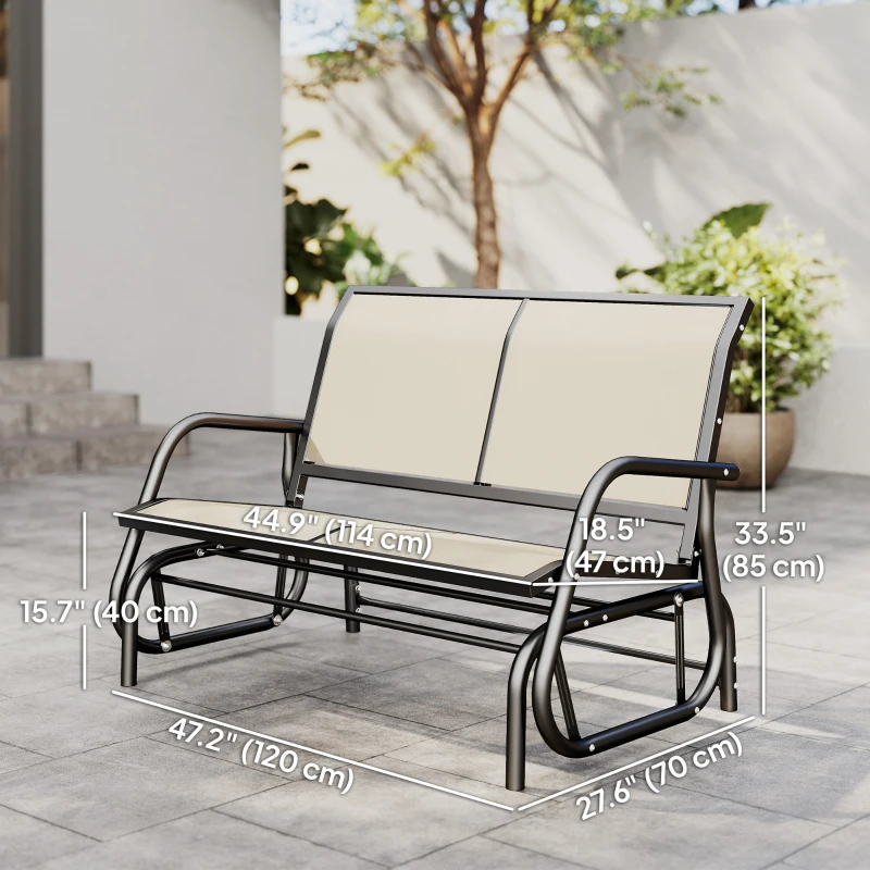 Outsunny Patio Double Glider Outdoor Steel Sling Fabric Gliding Bench Garden Swing Chair Heavy-Duty Porch Rocker Garden Loveseat Cream