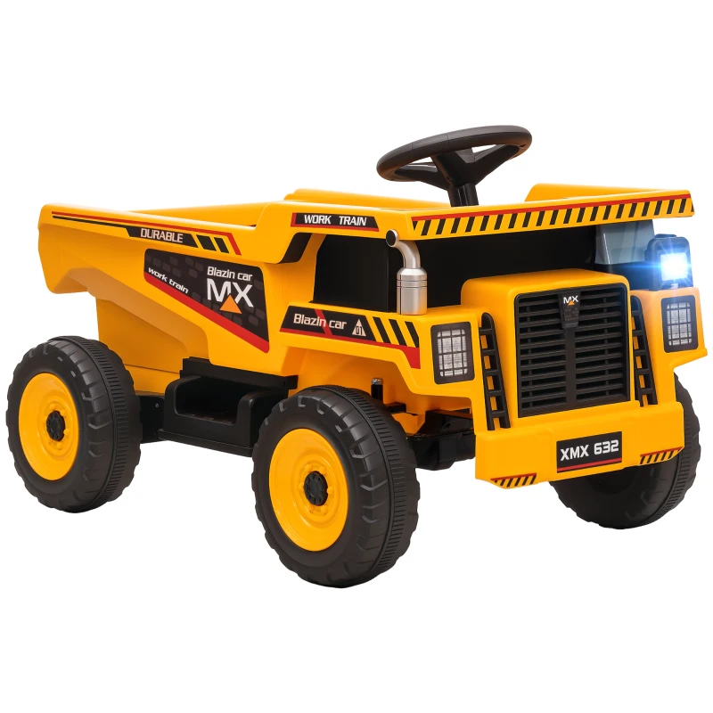Qaba Kids Electric Car, Ride On Dump Truck, 12V Ride On Toy with Electric Dump Bed and Remote Control, Yellow