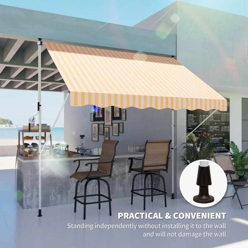 Outsunny 10x5ft Manual Retractable Awning, Patio Sun Shade Canopy Shelter with 5.6-9.2ft Support Pole, Water Resistant UV Protector, for Window, Door, Porch, Deck, Yellow