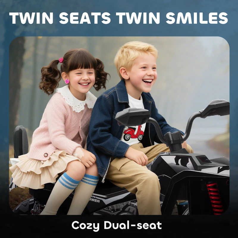 Qaba 2-Seater All-Terrain 4 Wheeler, 24V Kids ATV Ride-On, Electric Quad Car with Dual Motor, for Boys and Girls, Black