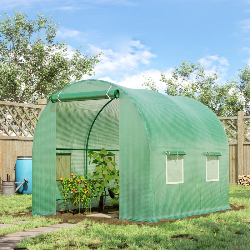 Outsunny 8'x6.6'x6.6' Heavy Duty Walk-in Greenhouse Garden Tunnel Hot House Outdoor Flower Vegetable Growth Warm House Roll Up Door, Windows, Steel