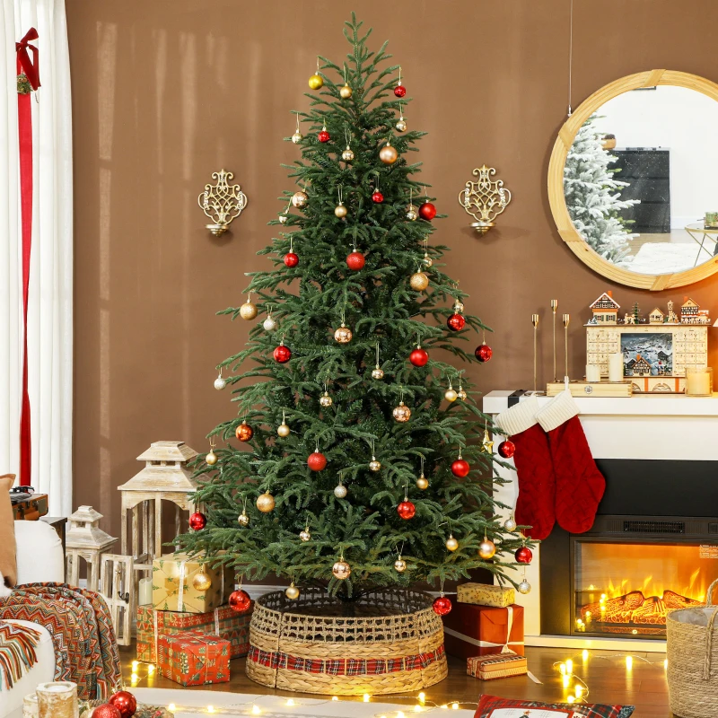 HOMCOM 23 inch Rustic Christmas Tree Skirt, Water Hyacinth Christmas Tree Collar for Party, Holiday, Home Decoration, Natural