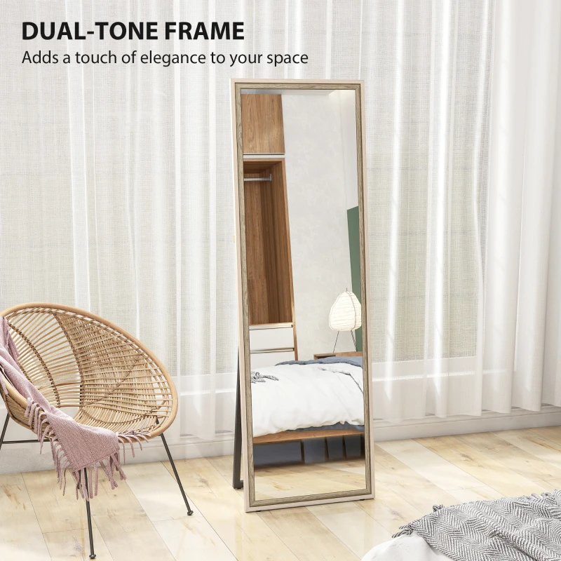 HOMCOM Full Length Mirror, 64" x 21" Rectangle Full Body Mirror with Dual-Tone Frame for Bedroom, White Wood Grain