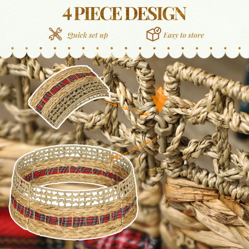 HOMCOM 23 inch Rustic Christmas Tree Skirt, Water Hyacinth Christmas Tree Collar for Party, Holiday, Home Decoration, Natural