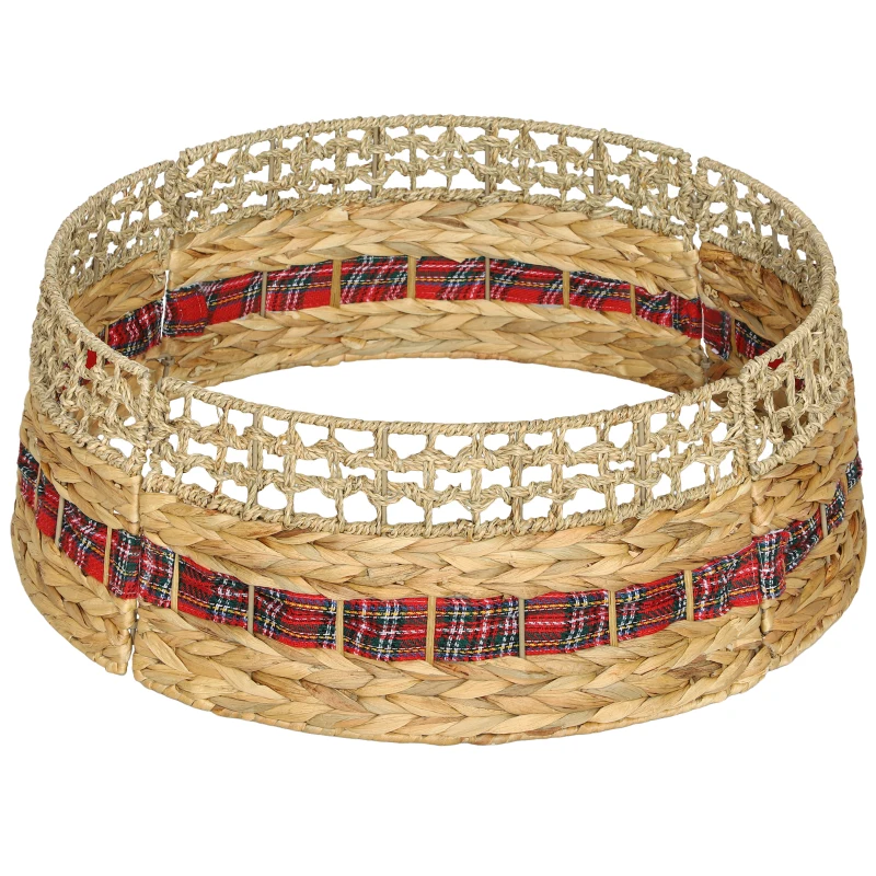 HOMCOM 23 inch Rustic Christmas Tree Skirt, Water Hyacinth Christmas Tree Collar for Party, Holiday, Home Decoration, Natural