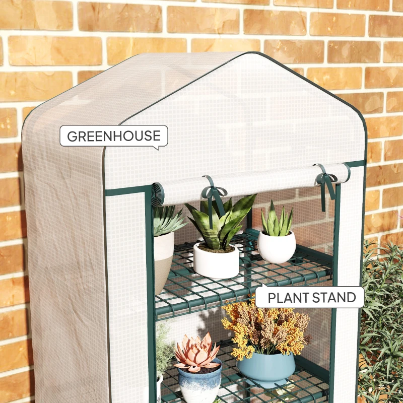 Outsunny Portable Greenhouse, Outdoor Hot House Plant Flower Greenhouse with 4 Tier Shelves, PE Cover, White