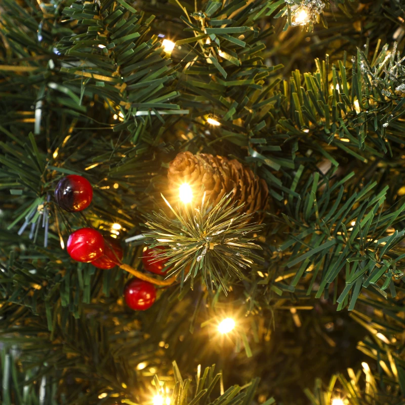 HOMCOM 7 ft Pencil Prelit Christmas Tree with LED Light, Silver Glitter, Dense Pointed Branches, 8 Modes, Slim Xmas Tree