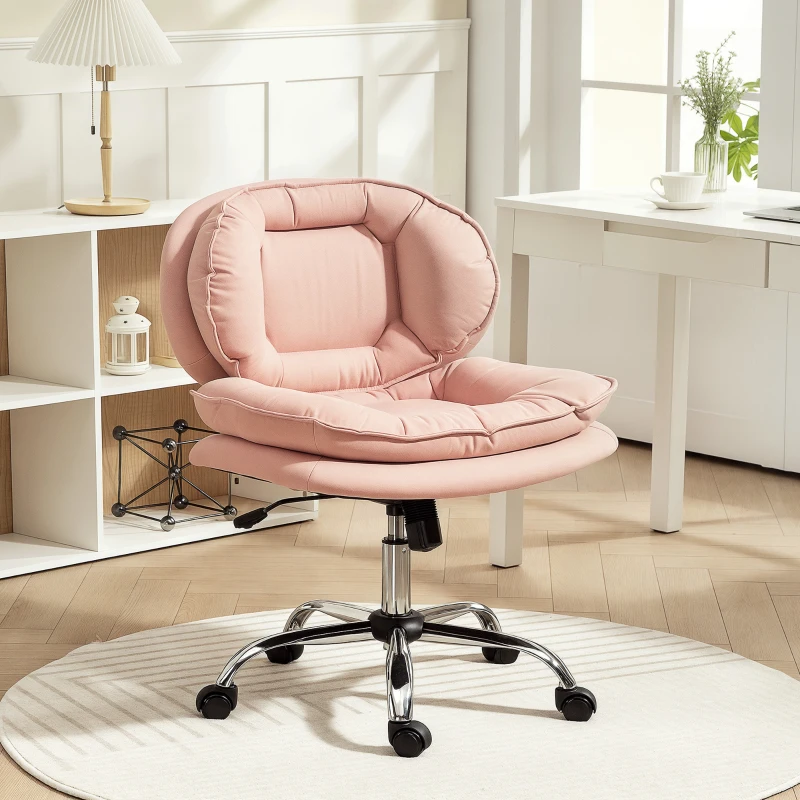 HOMCOM Criss Cross Chair, Swivel Wide Office Chair with Leathaire Upholstery, Tilting, No Arm, Pink