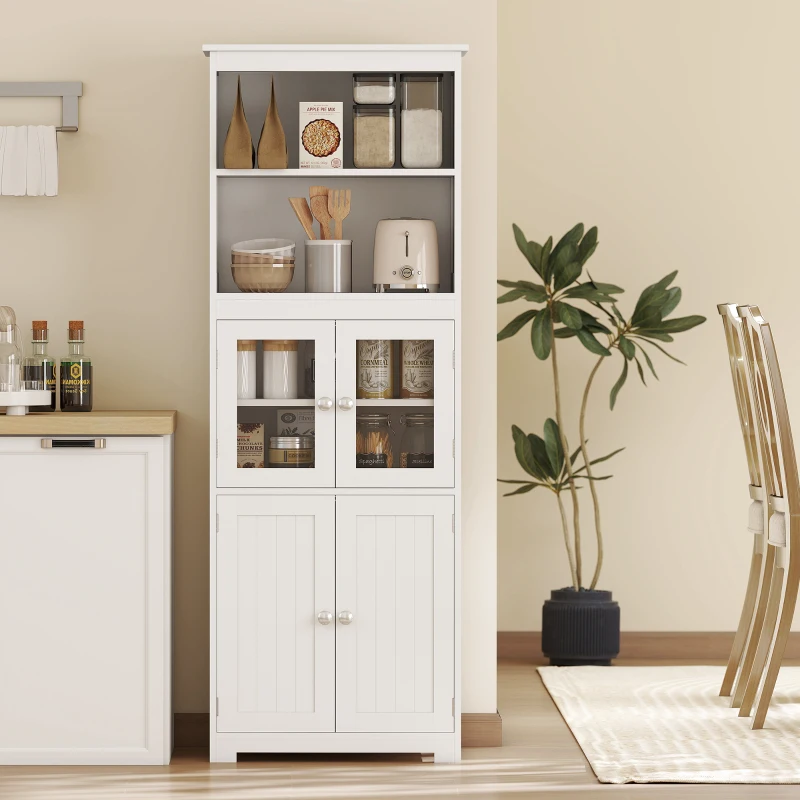 HOMCOM 63" Small Buffet with Hutch, 4-Door Kitchen Pantry, Freestanding Storage Cabinet with Adjustable Shelf for Dining Room, Living Room, White