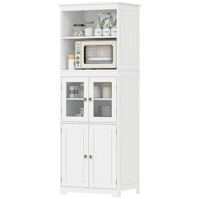 HOMCOM 63" Small Buffet with Hutch, 4-Door Kitchen Pantry, Freestanding Storage Cabinet with Adjustable Shelf for Dining Room, Living Room, White