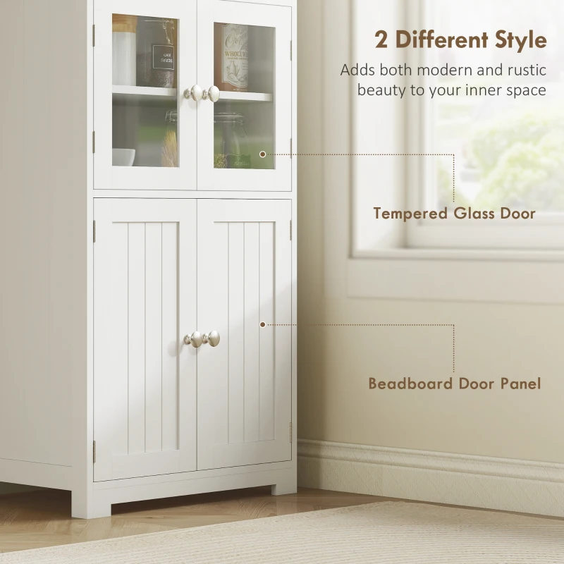 HOMCOM 63" Small Buffet with Hutch, 4-Door Kitchen Pantry, Freestanding Storage Cabinet with Adjustable Shelf for Dining Room, Living Room, White