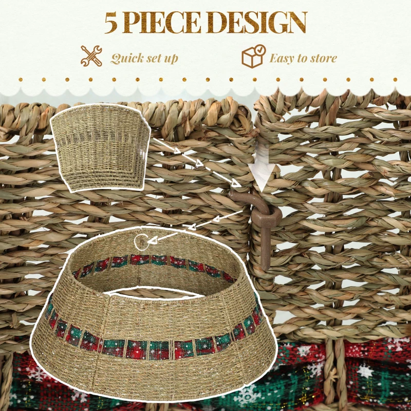 HOMCOM 28 inch Rustic Christmas Tree Skirt, Rattan Woven Christmas Tree Collar for Party, Holiday, Home Decoration, Natural