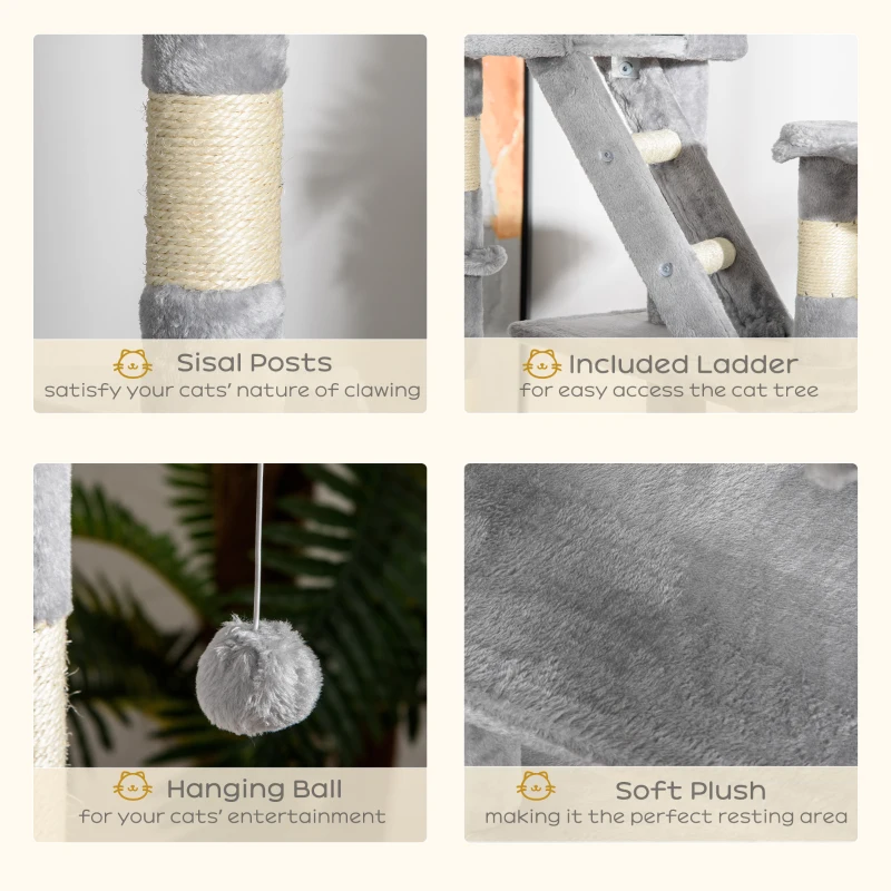 PawHut Floor to Ceiling Cat Tree, 94.5-102.5 inch Height Adjustable Cat Climbing Tower with Scratching Posts, Condos, Hammocks