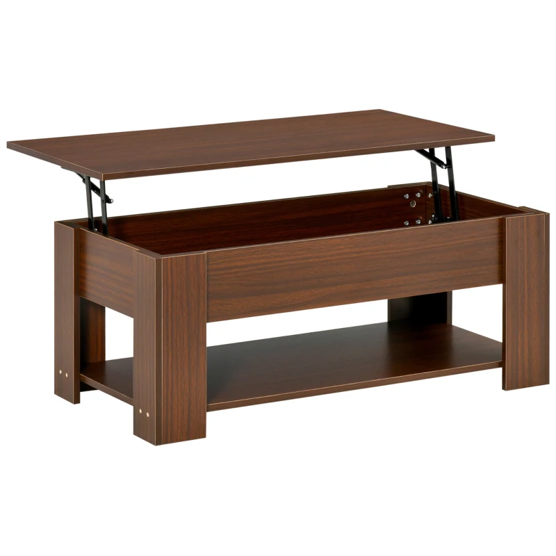 HOMCOM 39" Lift Top Coffee Table with Hidden Storage Compartment and Open Shelf, Pop Up Coffee Table for Living Room, Brown