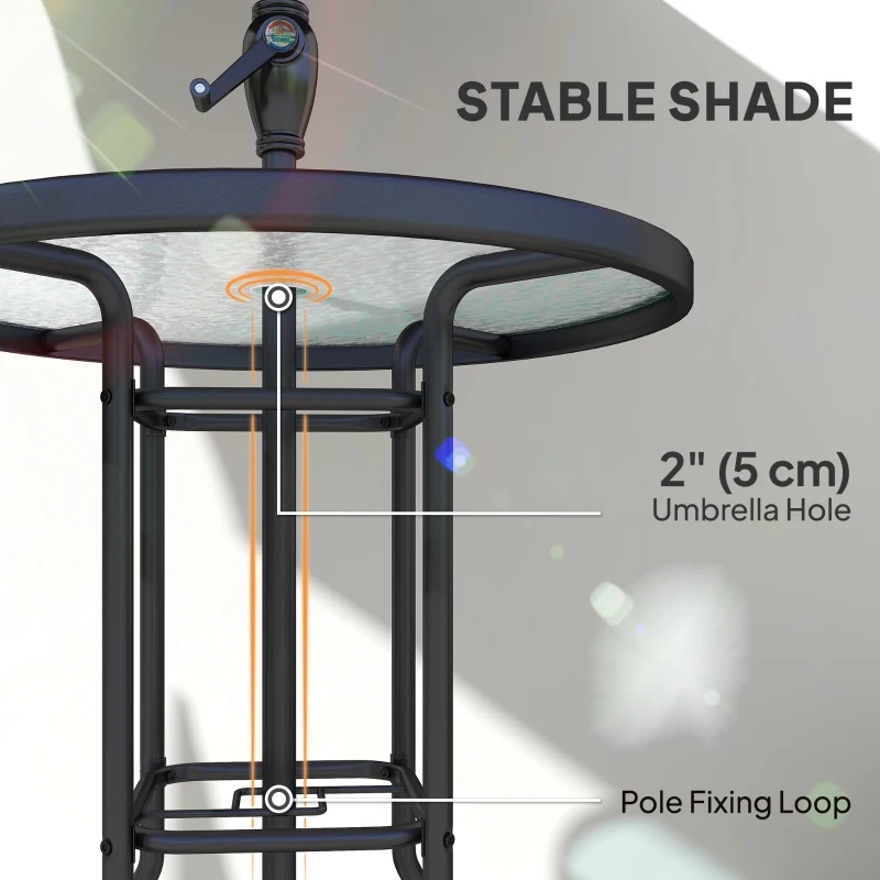 Outsunny 4 Piece Patio Bar Set, Sling Folding Outdoor Furniture with Brown Umbrella for Poolside, Backyard and Garden, Black