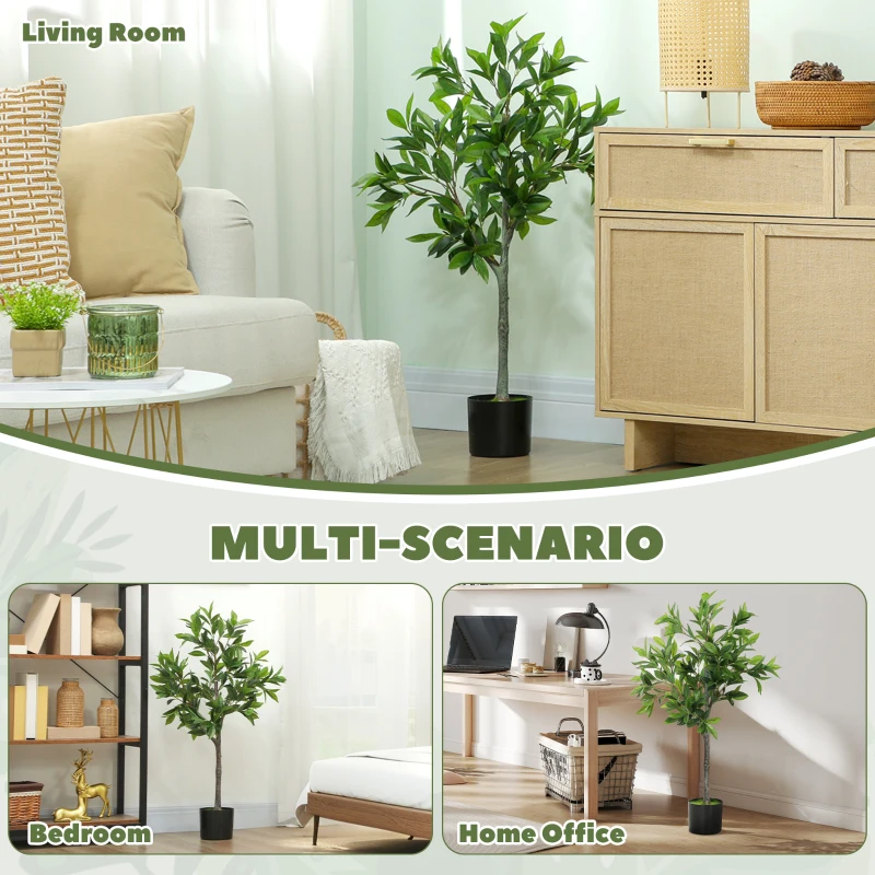 HOMCOM Potted Fake Plant, Lifelike Laurel Artificial Tree with 345 PEVA Leaves for Home Decor, Green