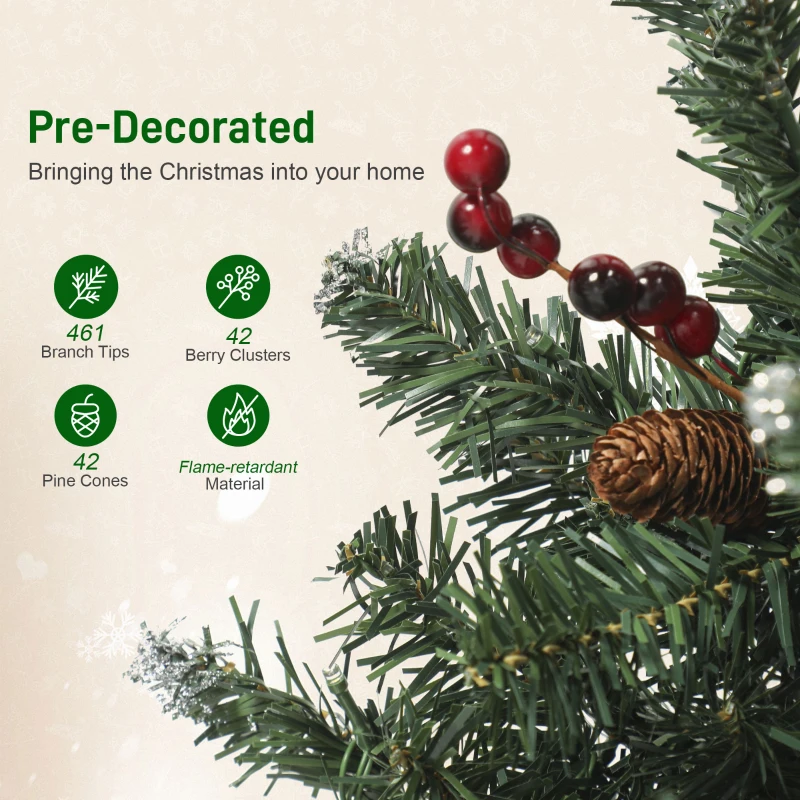 HOMCOM 6 ft Pencil Prelit Christmas Tree with LED Light, Silver Glitter, Dense Pointed Branches, 8 Modes, Slim Xmas Tree