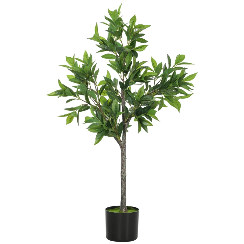 HOMCOM Potted Fake Plant, Lifelike Laurel Artificial Tree with 345 PEVA Leaves for Home Decor, Green