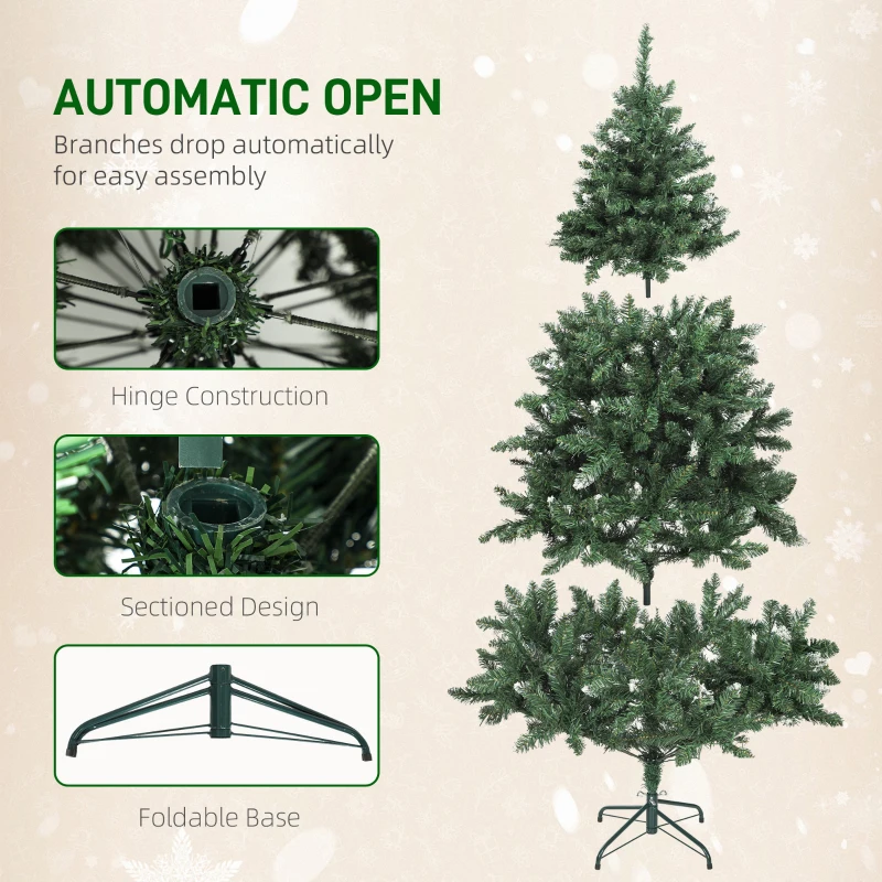 HOMCOM 6 ft Frosted Prelit Christmas Tree, Full Spruce Xmas Tree with Dual Colour LED Light, Hinged Xmas Tree, Easy Assembly