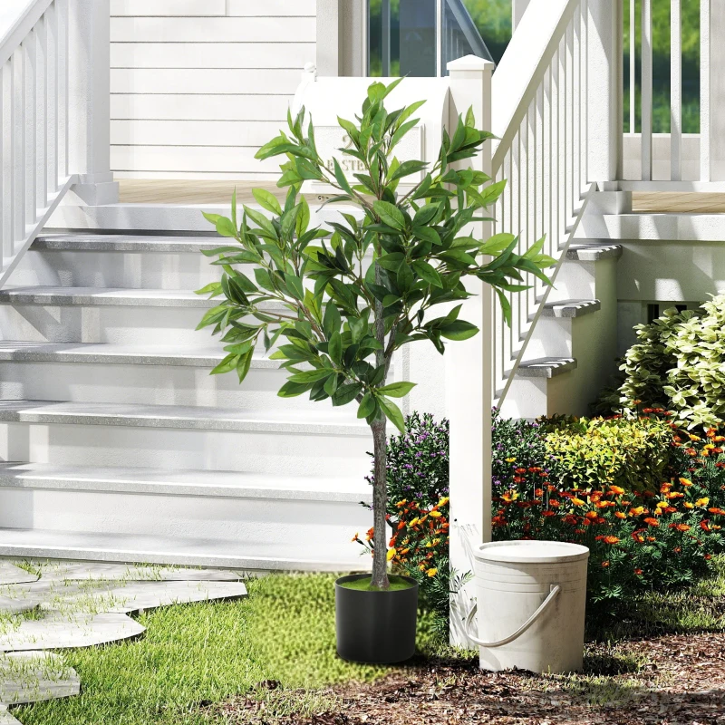 HOMCOM Potted Fake Plant, Lifelike Laurel Artificial Tree with 345 PEVA Leaves for Home Decor, Green
