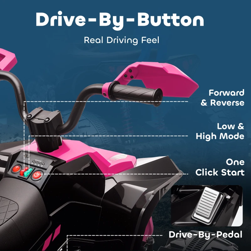 Qaba 2-Seater All-Terrain 4 Wheeler, 24V Kids ATV Ride-On, Electric Quad Car with Dual Motor, for Boys and Girls, Pink