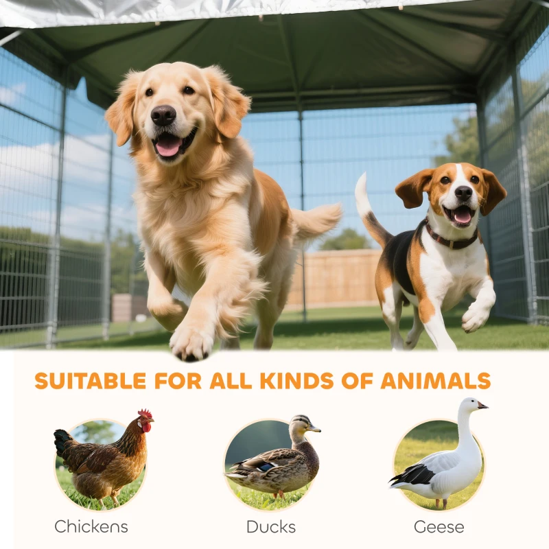 PawHut Large Outdoor Dog Kennel with 2 Rooms, Rotating & Adjustable Height Bowls, Waterproof & UV-Resistant Canopy(m-8)