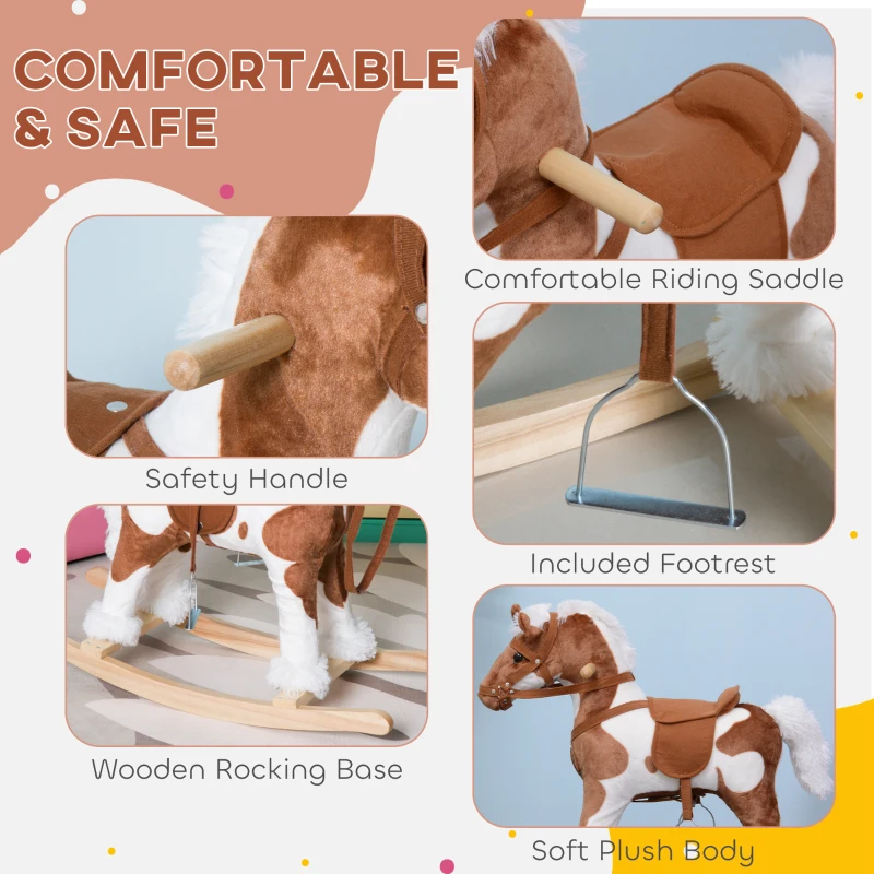 Qaba Toddler Rocking Horse, Kids Plush Rocking Chair Toy with Nursery Rhyme Music Brown