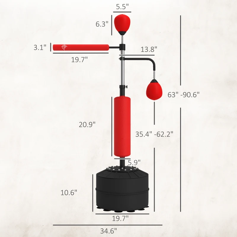 Soozier 4-in-1 Boxing Punching Bag Stand with 2 Speedballs, 360° Relax Bar, & PU-Wrapped Bag & Adjustable Height, Red