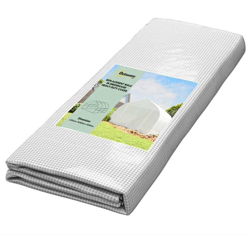 Outsunny Walk-in Tunnel Greenhouse Replacement Cover w/ Zipper Door, 11.5' x 10', White