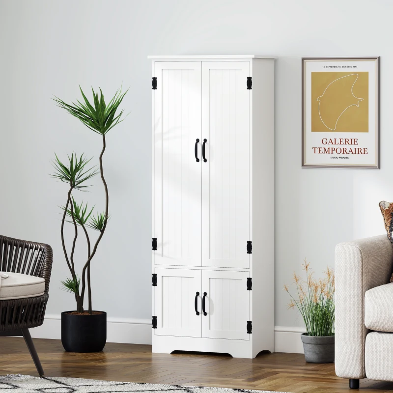 HOMCOM 60" 4-Door Storage Cabinet Multi-Storey Large Space Pantry with Adjustable Shelves White