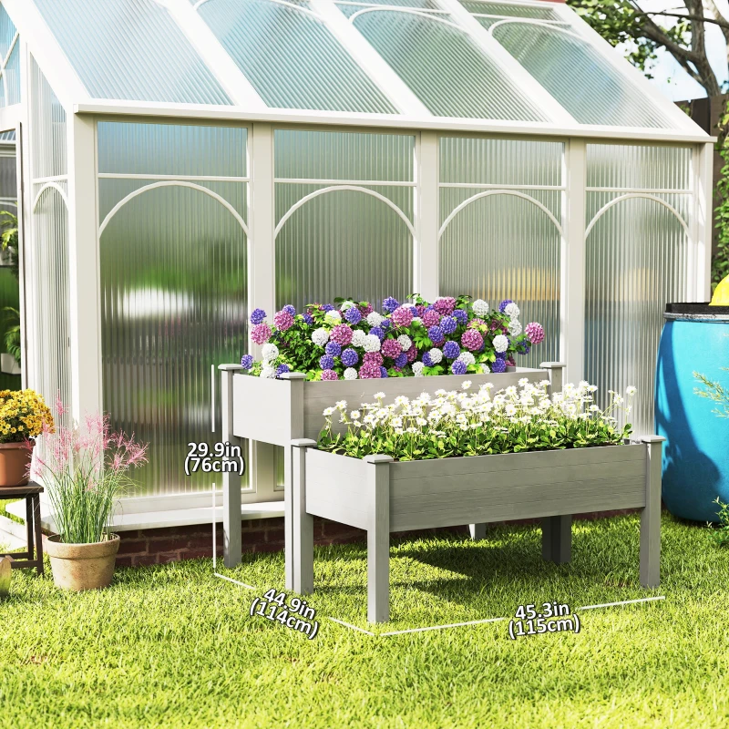 Outsunny 2 Tiers Wood Plant Raised Bed Flower Vegetable Herb Grow Box Stand Garden  Step Planter Stand Free Combination Grey