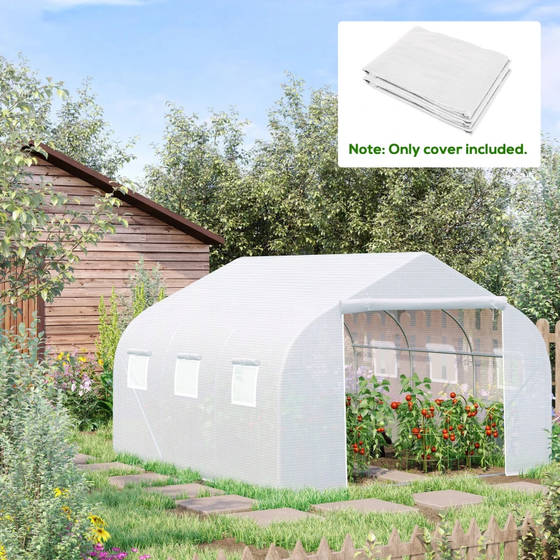 Outsunny Walk-in Tunnel Greenhouse Replacement Cover w/ Zipper Door, 11.5' x 10', White