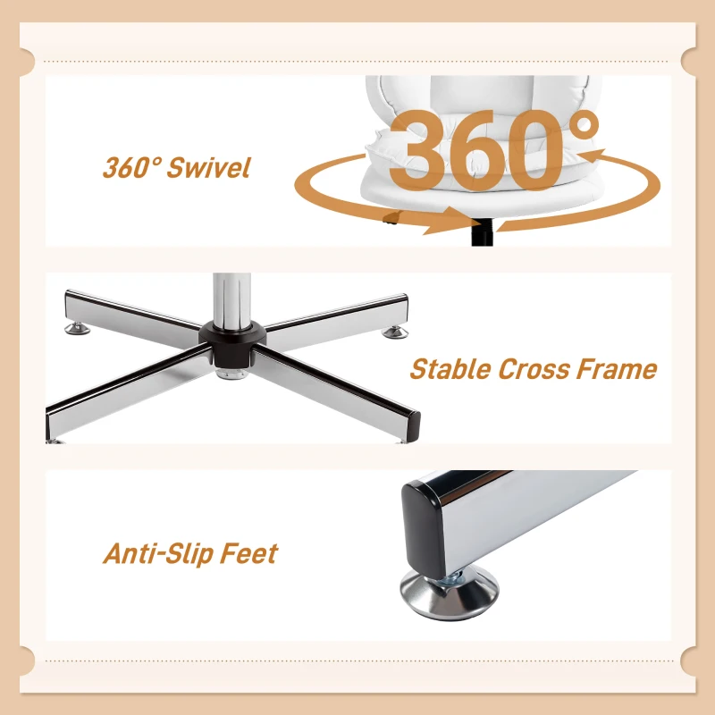 HOMCOM Criss Cross Chair, Armless Wide Office Chair with Leathaire Upholstery, Tilting, No Wheels, White