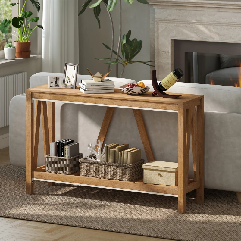 HOMCOM 52" Console Table, Farmhouse Narrow Entryway Table with Storage Shelf, Rustic Sofa Table with Anti-tipper for Living Room and Hallway, Brown