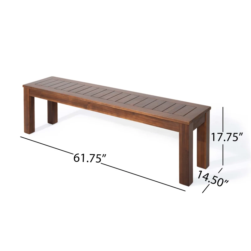 Rustic Acacia Wood Bench Set of 2 with Slat Panel Design, Rustic Style with Earthy Textures, 62" L x 14.5" W x 18" H, Dark Brown