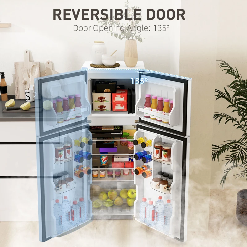 HOMCOM Small Fridge with Freezer, 4 Cu Ft Refrigerator with Reversible Doors, White