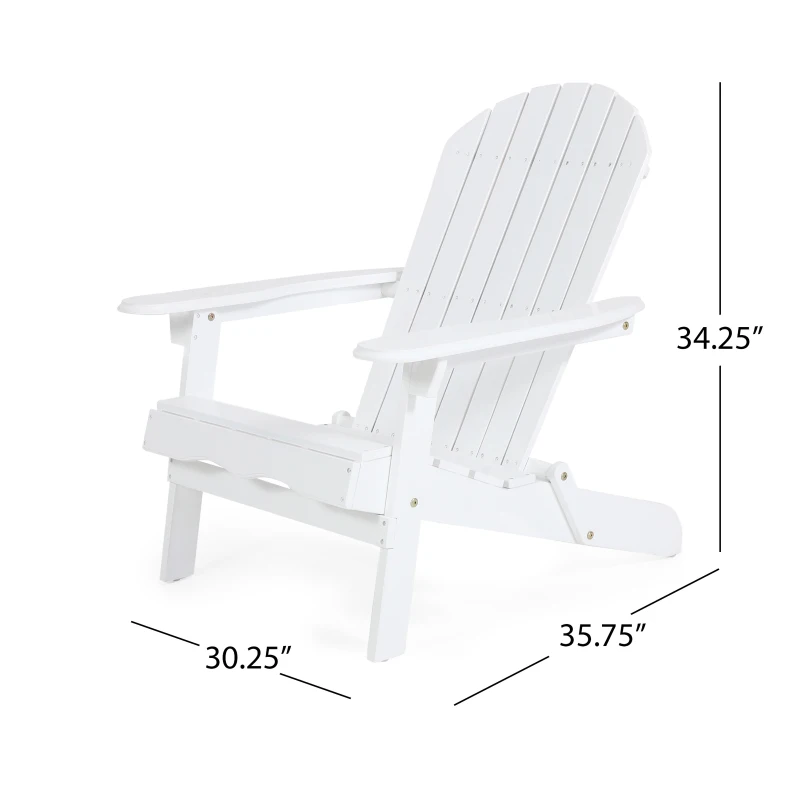 Rustic Acacia Wood Adirondack Chair with Nature-Inspired Textures, Foldable Patio Seating with Traditional Slats, 30" L x 36" W x 34" H, White