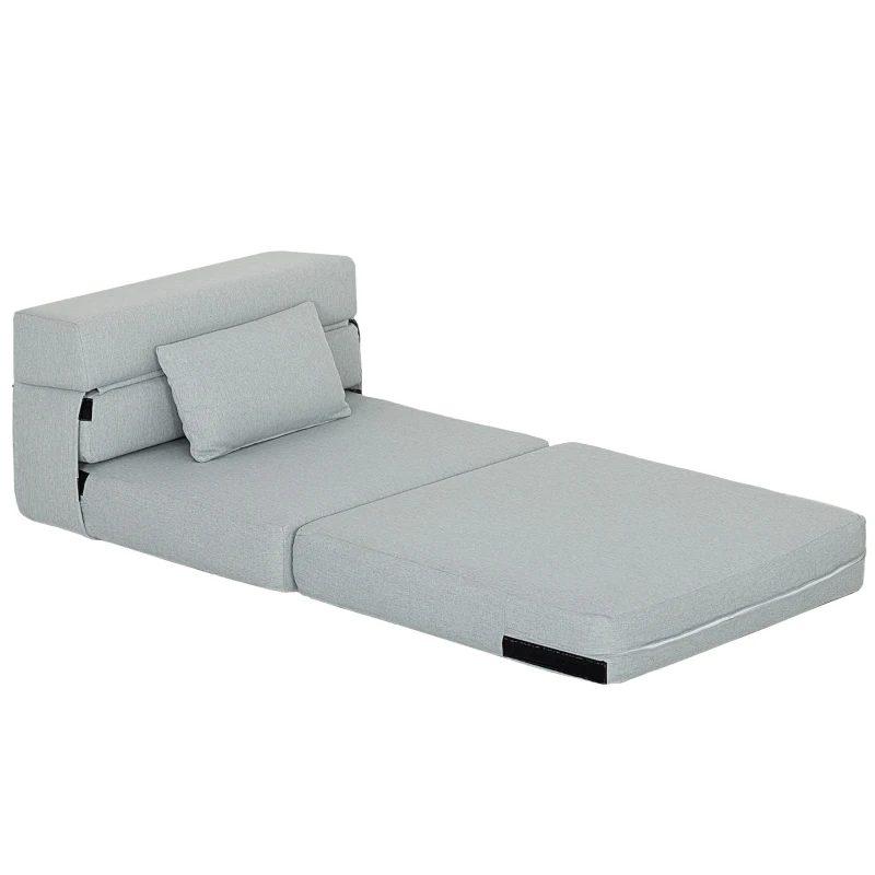 HOMCOM Folding Chair Bed with Pillow, Modern Linen Sleeper Sofa Bed for Living Room, Dorm, Guest Use, Light Gray