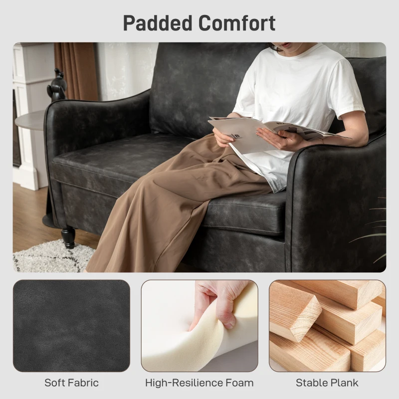 HOMCOM 55" Loveseat Sofa, Small 2 Seater Couch with Solid Wood Legs, Modern PU Leather Upholstered Sofa for Small Spaces, Grey