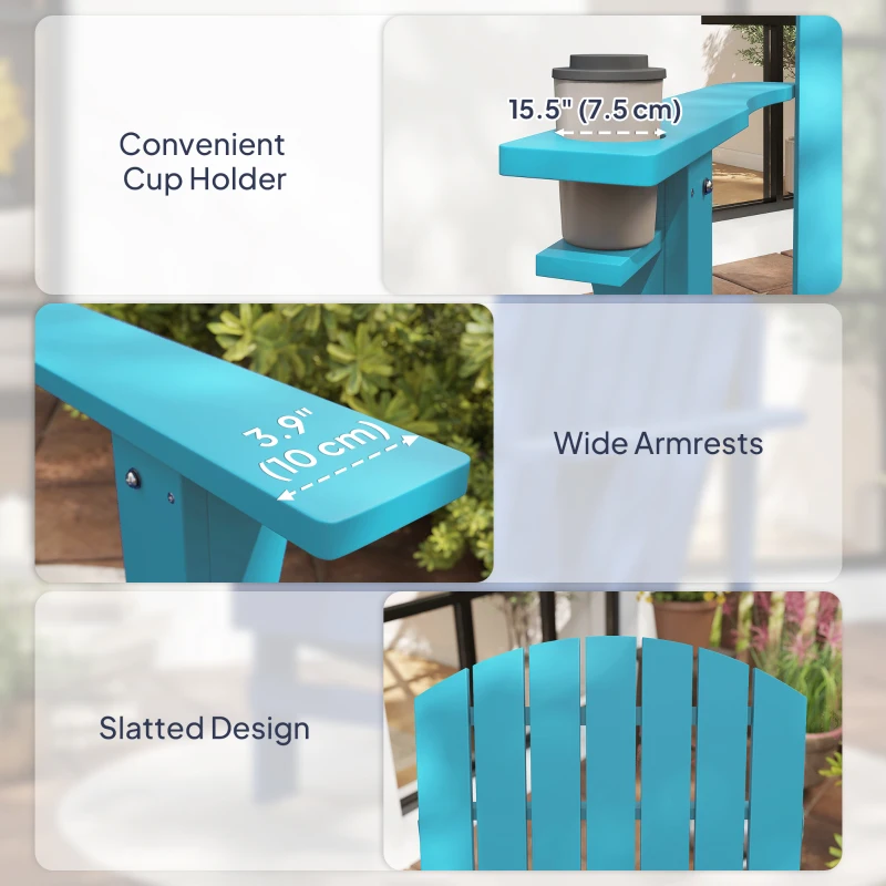 Outsunny Classic Adirondack Chair Muskoka Chair, Garden Deck Chair with Cup Holder for Patio, Indoor, Backyard, Turquoise