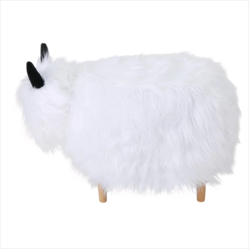 Adorable Upholstered Yak Ottoman with Sturdy Construction, Kid-Friendly Multi-Functional Foot Stool, 26.5" L x 17.5" W x 17.5" H, White