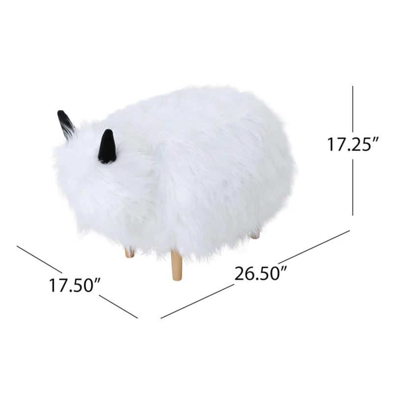 Adorable Upholstered Yak Ottoman with Sturdy Construction, Kid-Friendly Multi-Functional Foot Stool, 26.5" L x 17.5" W x 17.5" H, White