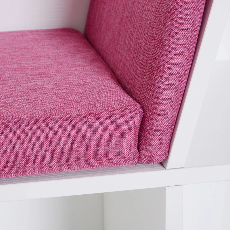 HOMCOM 6-Cubby Bookcase with Seat Cushion, Cube Storage Shelf with Reading Nook for Home Office, Study, Pink