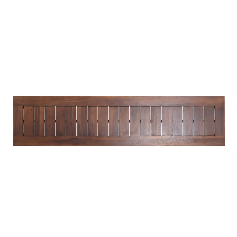 Rustic Acacia Wood Bench Set of 2 with Slat Panel Design, Rustic Style with Earthy Textures, 62" L x 14.5" W x 18" H, Dark Brown