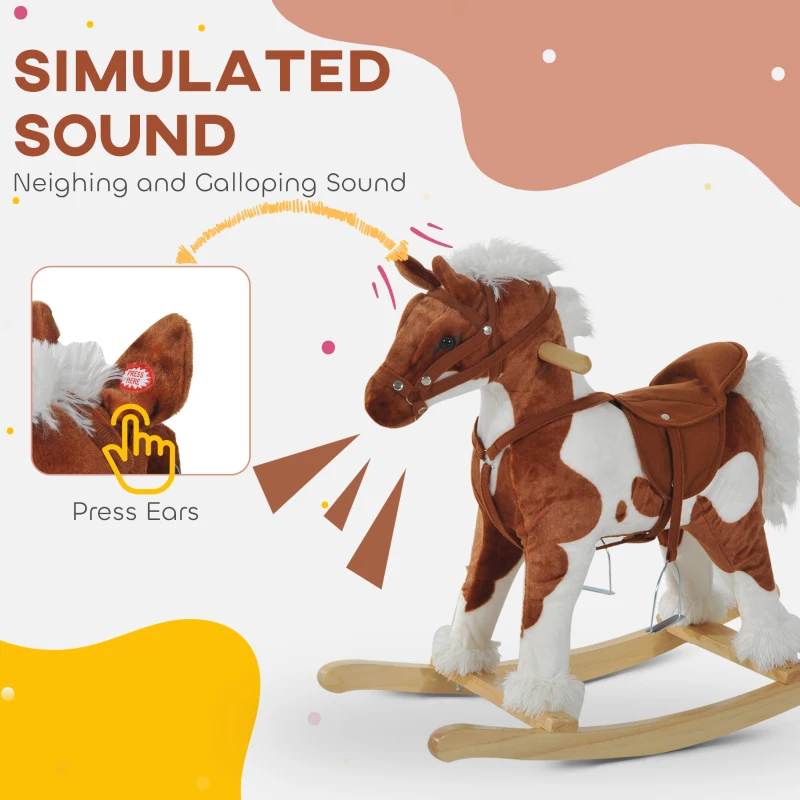 Qaba Toddler Rocking Horse, Kids Plush Rocking Chair Toy with Nursery Rhyme Music Brown