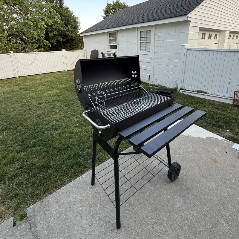 Outsunny 30" Charcoal Barbecue Grill with Wheels Outdoor Barbecue with Adjustable Charcoal Rack, Storage Shelf, Wheel, for Garden Camping Picnic