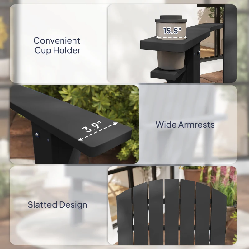 Outsunny Oversized Adirondack Chair, Outdoor Fire Pit and Porch Seating, Classic Log Lounge w/ Built-in Cupholder, Black